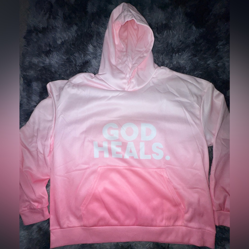 Pink Hoodie with 'God Heals' Print
